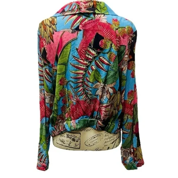 Rachel Rachel Roy Tropical Floral Leaf Bird Print Wrap Top Long Sleeve Large - Picture 2 of 12